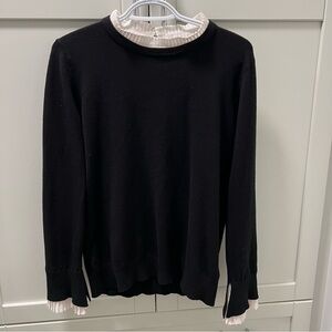 VILA MILANO Ruffled Neck & Sleeves Sweater Black Womens Size Large